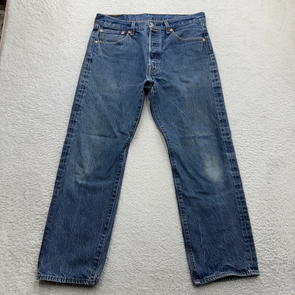 Levis 501 Mens Original Fit Button Fly Straight Leg Jeans Blue 34x30 (34x27)